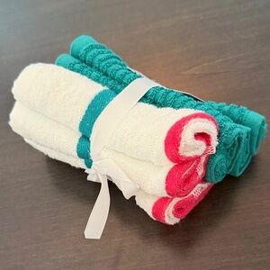 4 Washcloths - 2 white with pink and teal stripes and 2 solid teal